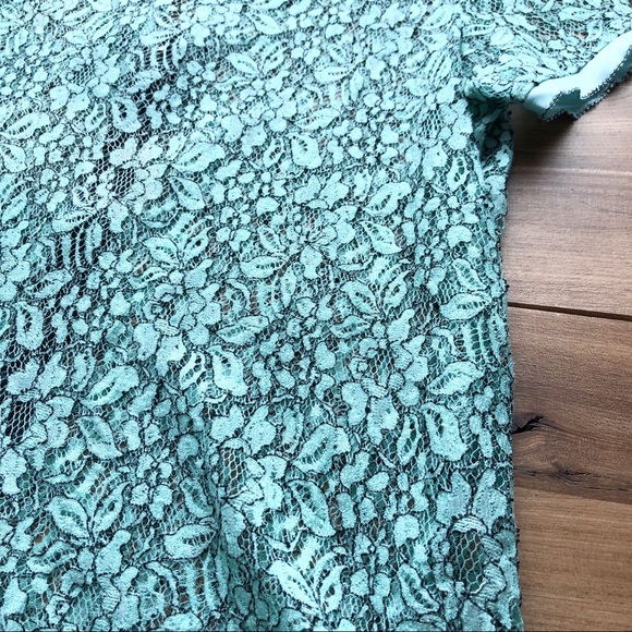 LOFT Lace Light Green Short Sleeve Blouse - Picture 9 of 10
